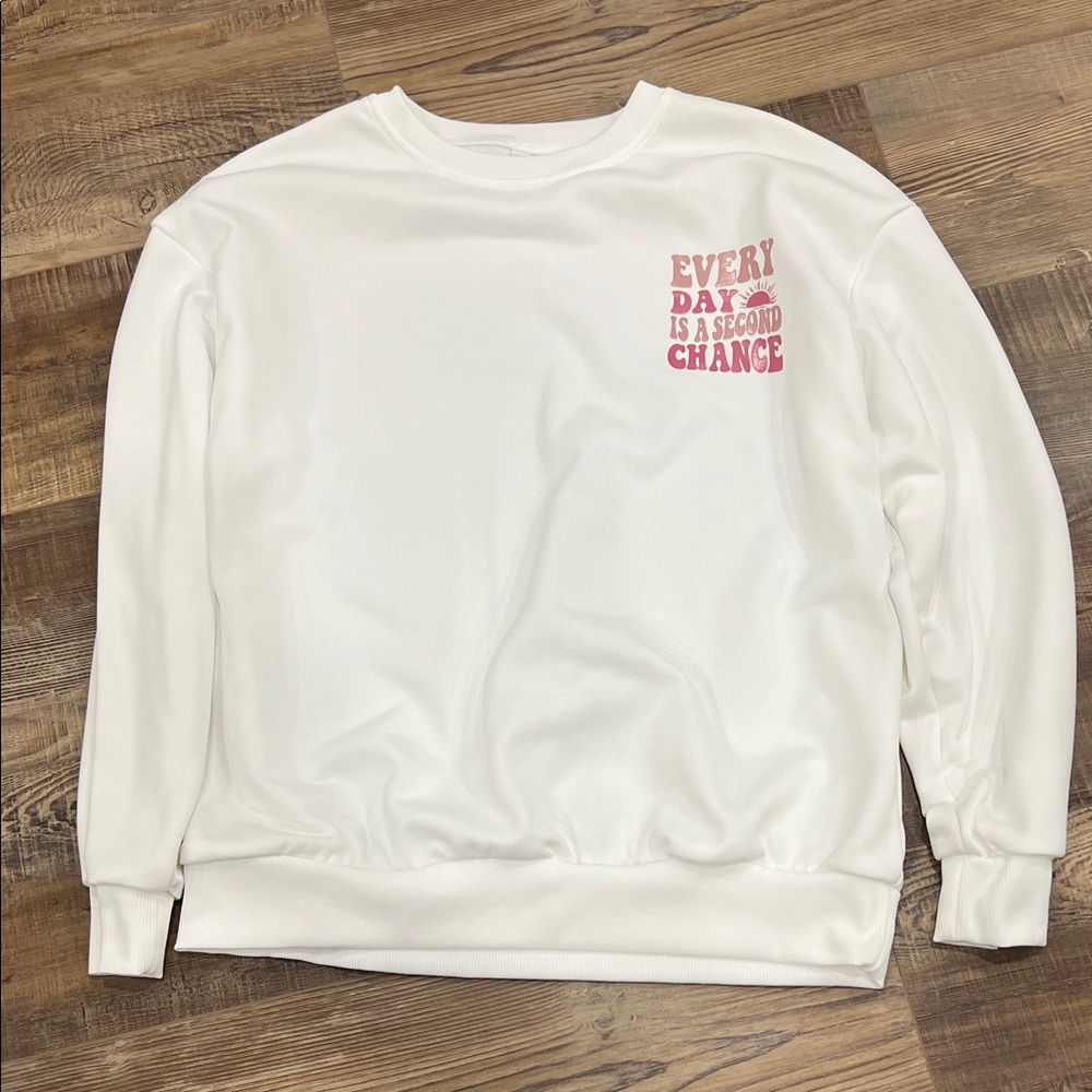 White Sweater with Pink Text Shein Womens small